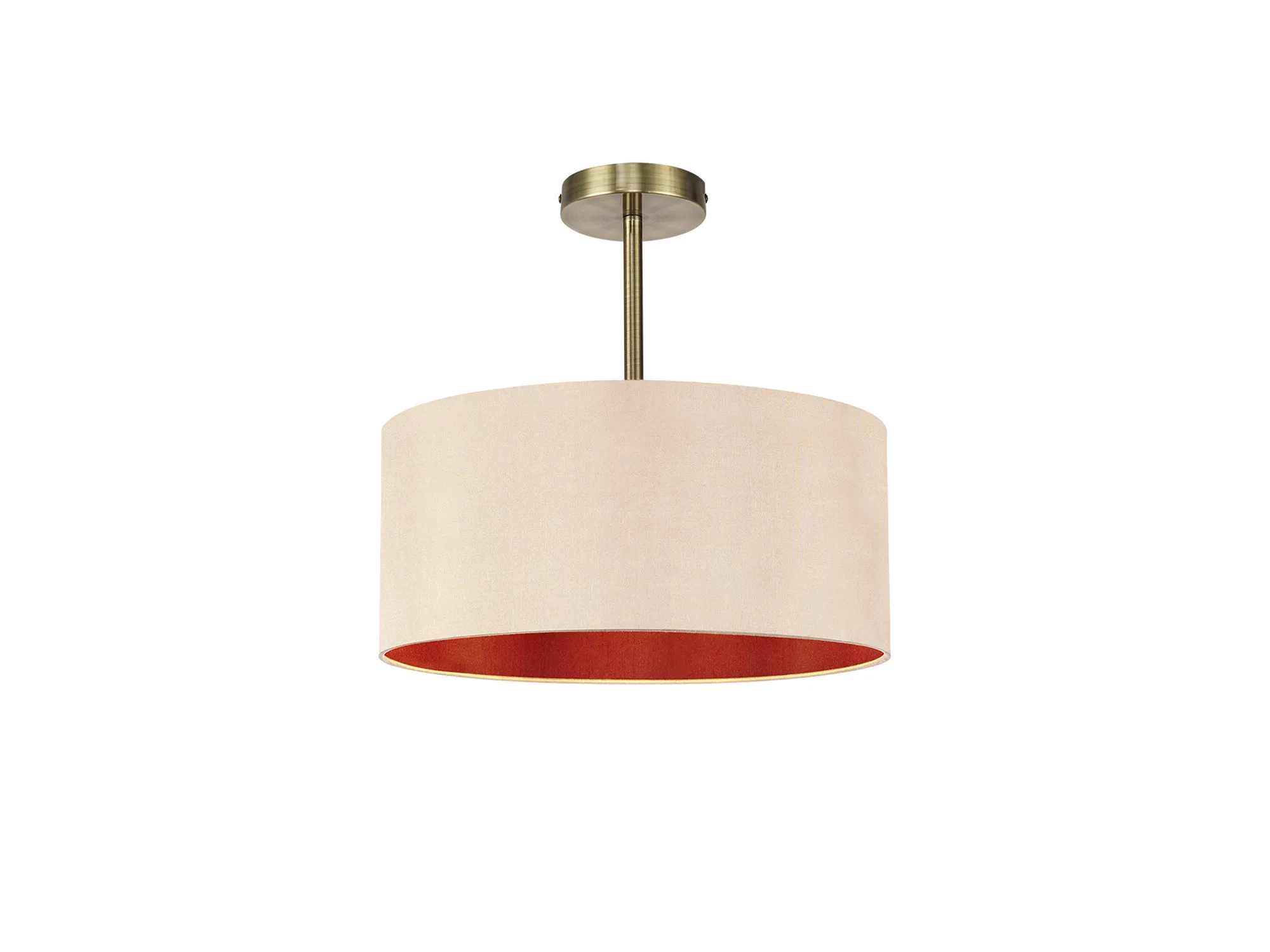 DK0172  Baymont 40cm Semi Flush 1 Light Antique Brass, Antique Gold/Ruby